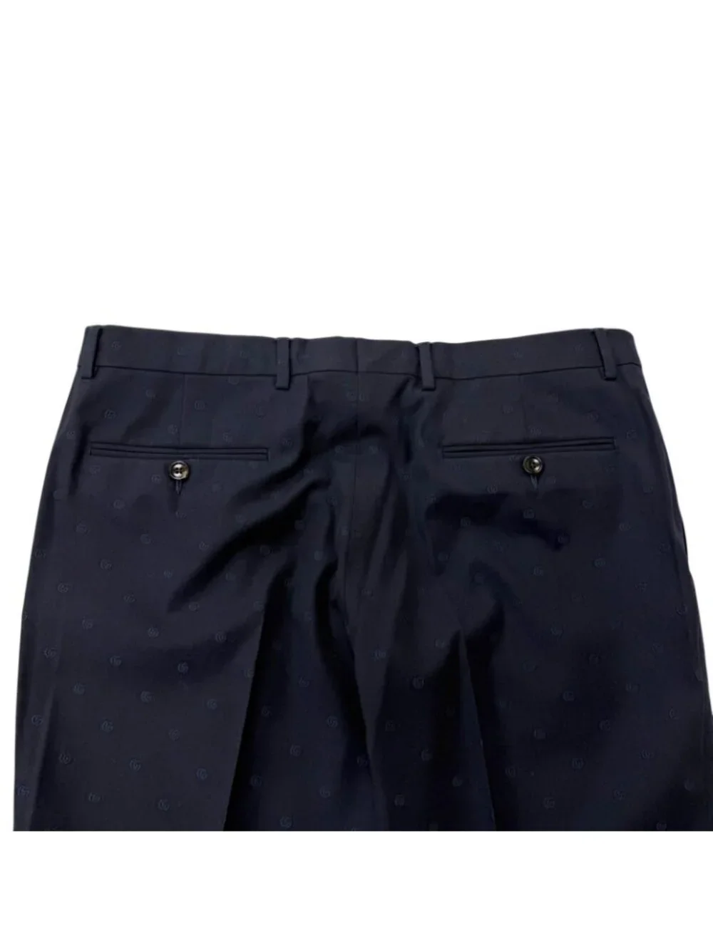 Gucci Wool GG Logo Allover Pattern Single Trousers Pants Navy 52 Swiss